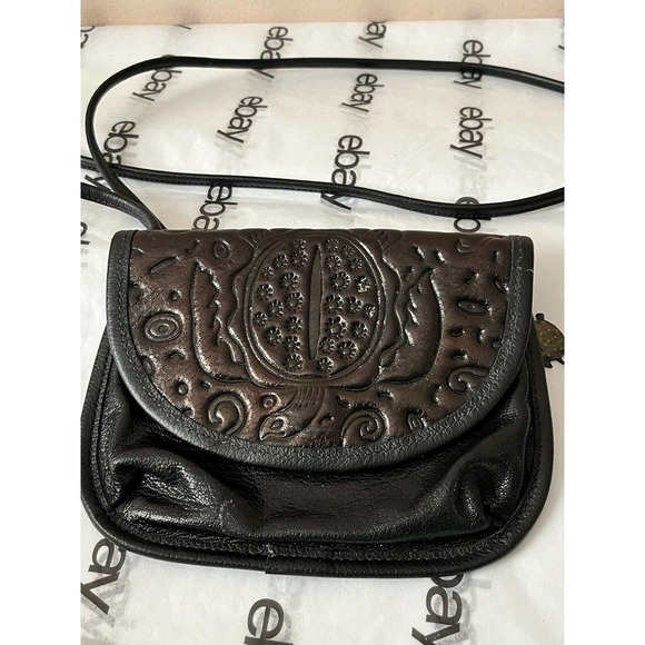 TURTLE RIDGE Small Purse Leather Hand Tooled Crossbody/Shoulder Bag Brown - Picture 1 of 8
